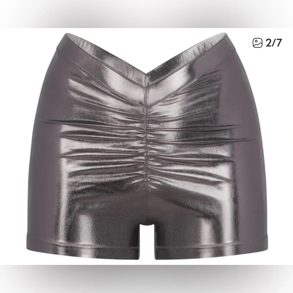 Skims Swim Metallic Swim V Waist Shorts Color Nickel Size 2X